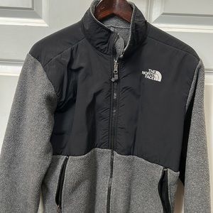🤩 THE NORTH FACE boys Polartec Denali fleece zip up jacket gray black EUC